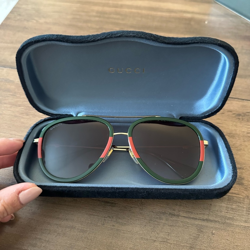 Gucci Green and Red Aviator Sunglasses